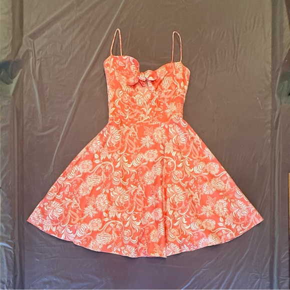 Tracy & Michael Fit and Flare Orange Silk Floral Spaghetti Strap Dress Size 2/XS - Picture 2 of 9